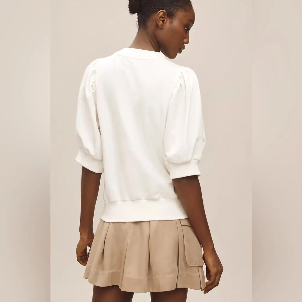 NWT By Anthropologie XS Puff-Sleeve Embellished Elbow-Sleeve Sweatshirt